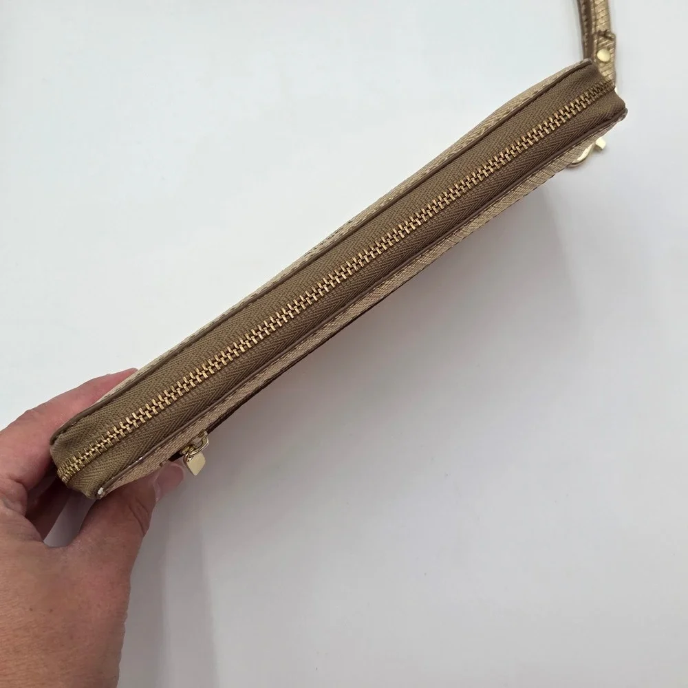 Fossil Logan Zip Around Clutch Wallet Metallic Gold Snake Embossed 8